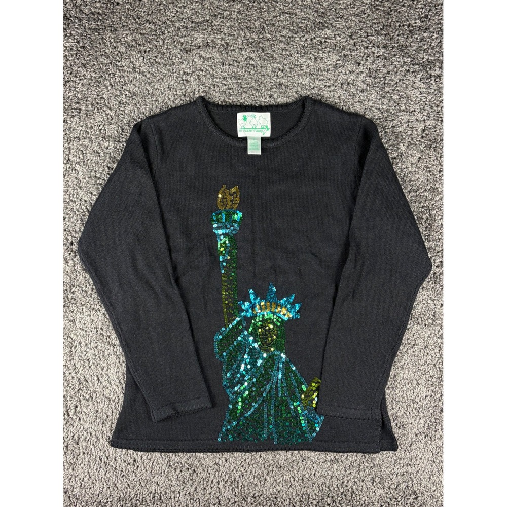 Vintage Quacker Factory Statue of Liberty Sequin Sweater Black Womens Medium